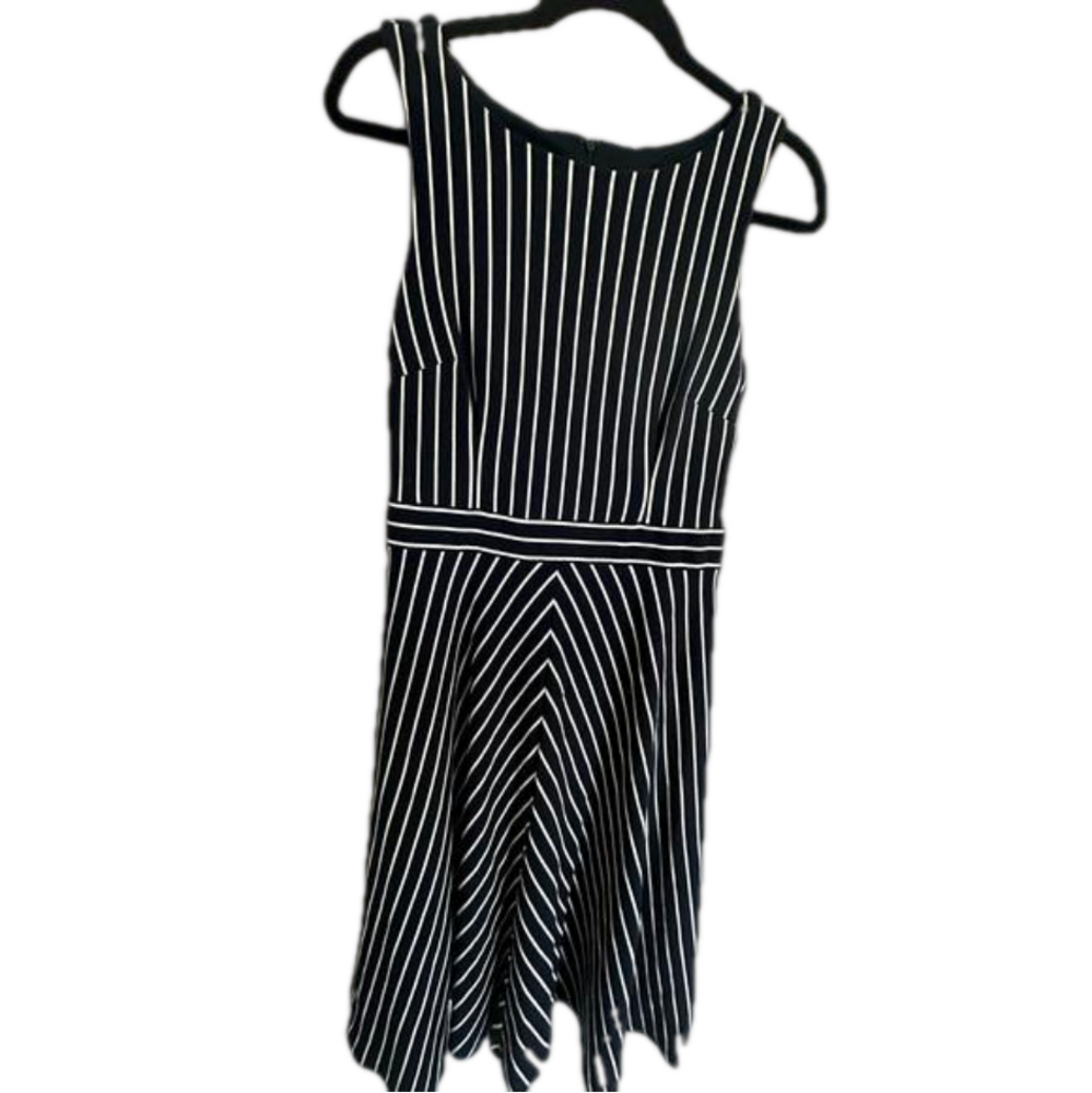Ann Taylor Navy and White Fit and Flare Midi Dress | 6